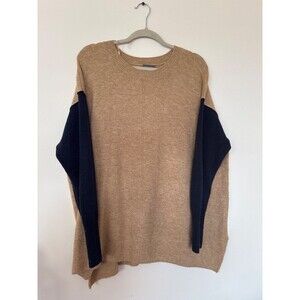 Vince Camuto Women’s 1X Colorblock Sweater Camel & Navy Blue Long Sleeve